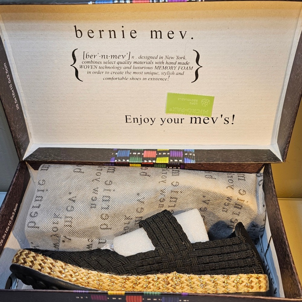 Bernie Mev Mish Black Woven Mary Jane Espadrille Flats Rose Gold Sz 39 8.5 New - Picture 4 of 11